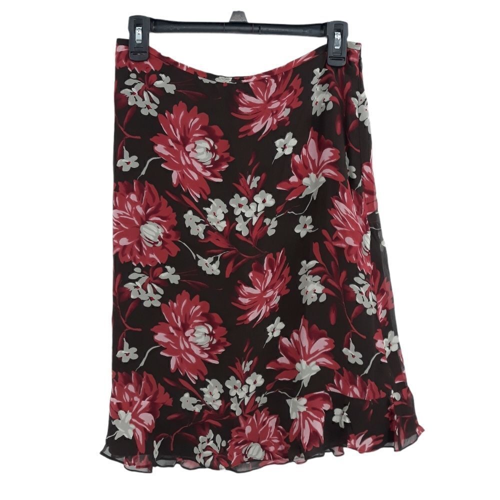 Vtg 90s Fairy Grunge 100% Silk Sheer Full‎ Floral Skirt Sz 4 Brown Whimsigoth